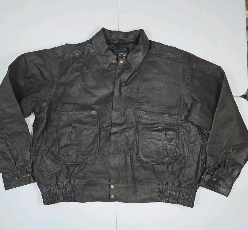 NRA Life Member Men XXL Burk's Bay Brown Distressed Leather Bomber Jacket